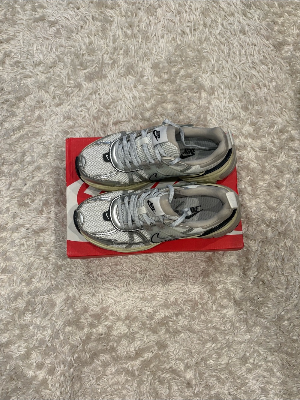 Nike V2K Run Original White Silver Black Beige Nude Mesh Athletic Sneakers